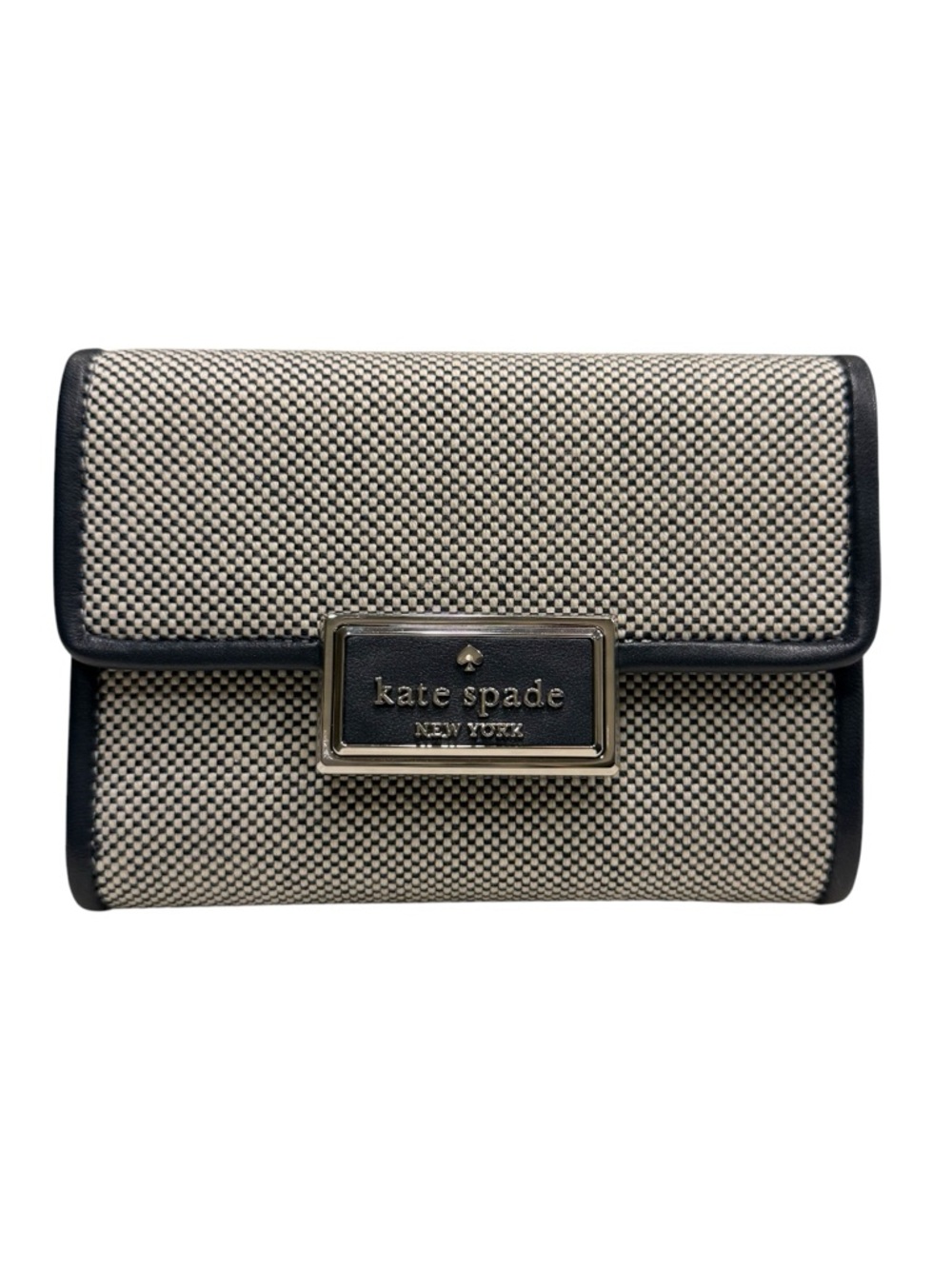 Kate Spade Regan Blazer blue leather and canvas bifold wallet.